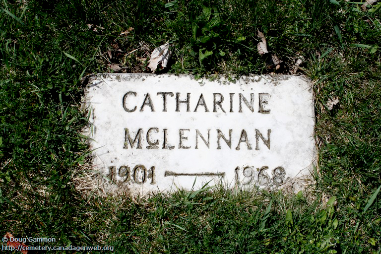 Photo of headstones/Catharine McLennan 1901-1968 hdstn Gillies cem Elgin ON